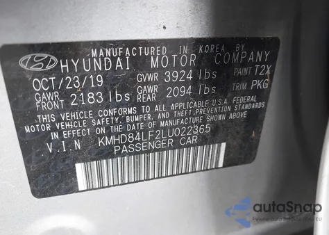 2020 Hyundai Elantra Value Edition z USA, uszkodzony, nr VIN KMHD84LF2LU022365